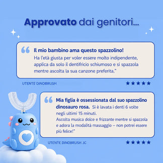 DinoBrush - Spazzolino elettrico a U per bambini 2-14 anni