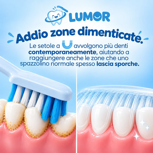 DinoBrush - Spazzolino elettrico a U per bambini 2-14 anni