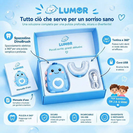 DinoBrush - Spazzolino elettrico a U per bambini 2-14 anni
