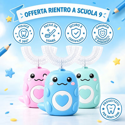 DinoBrush - Spazzolino elettrico a U per bambini 2-14 anni